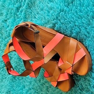 Matty's Brown & Neon Funky Wedges Size 9